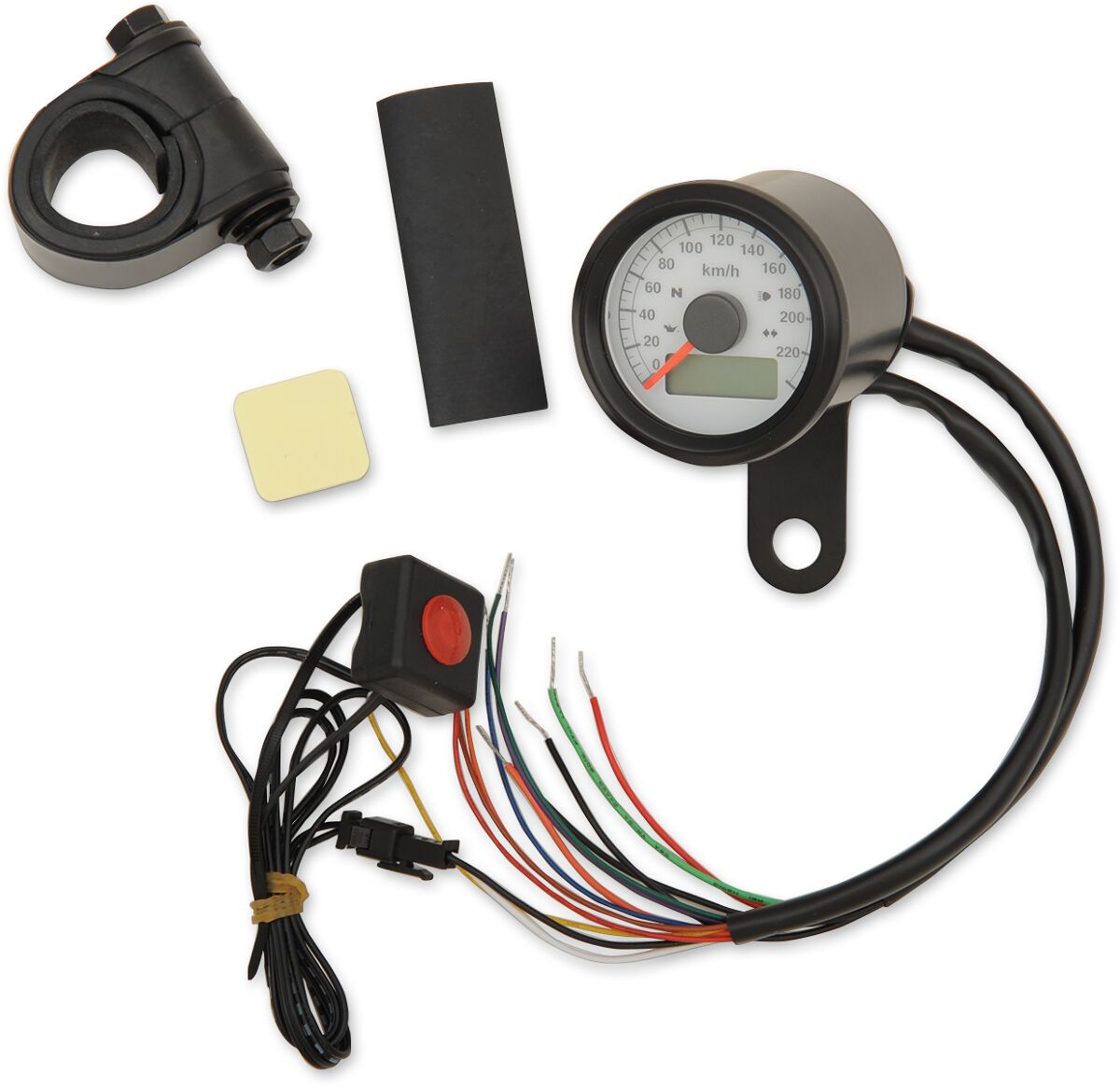 Drag Specialties ELECTRONIC SPEEDOMETERS WITH INDICATOR LIGHTS 1-7/8" MINI PROGRAMMABLE 220 KPH 77902KW