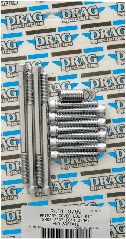 Drag Specialties CHROME SOCKET-HEAD PRIMARY COVER BOLT KIT KNURLED MK672