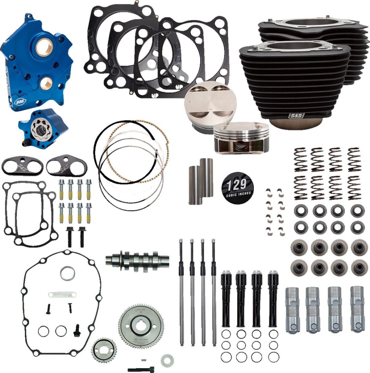 S&S CYCLE 129" Power Package Engine Performance Kit - Gear Drive - Oil Cooled - M8 310-1228