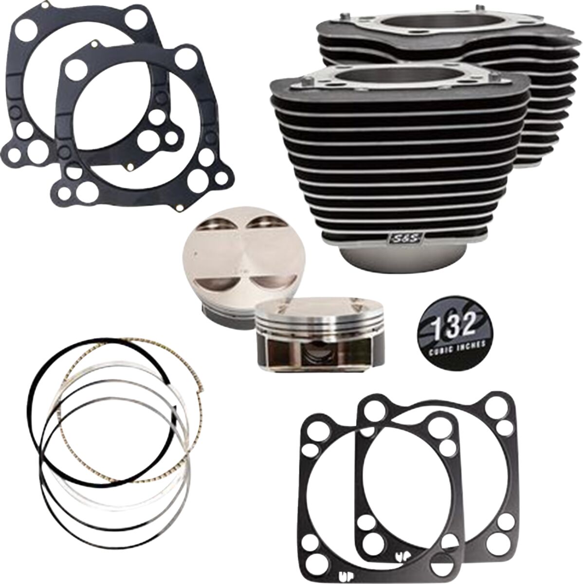 S&S CYCLE 132" Cylinder Kit - 4.500" Stroke - Wrinkle Black w/Highlighted Fins - M8 910-0845A