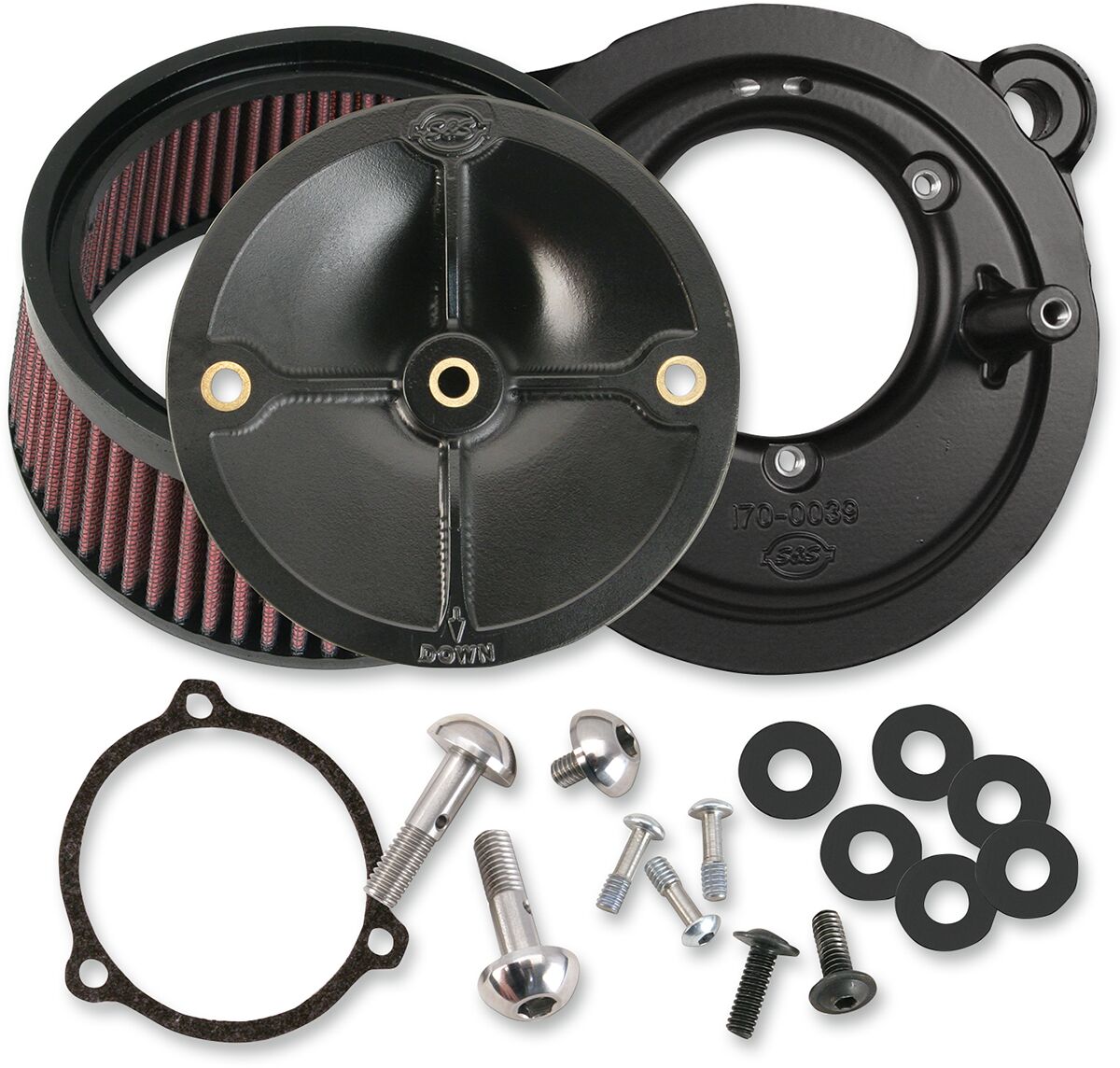 S&S CYCLE AIR CLEANER KITS STEALTH W/O COVER FOR 58MM THROTTLE HOG BODIES BLACK 170-0164