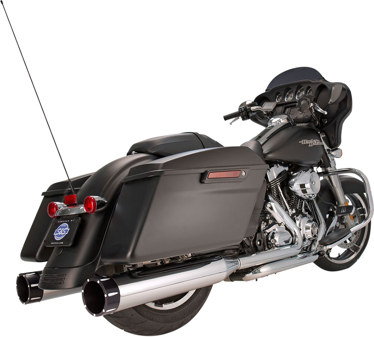 S&S CYCLE MUFFLER 4.5" SLIP-ON MK45 BLACK CONTRAST CUT TRACER END CAP-CHROME BODY FINISH 550-0623