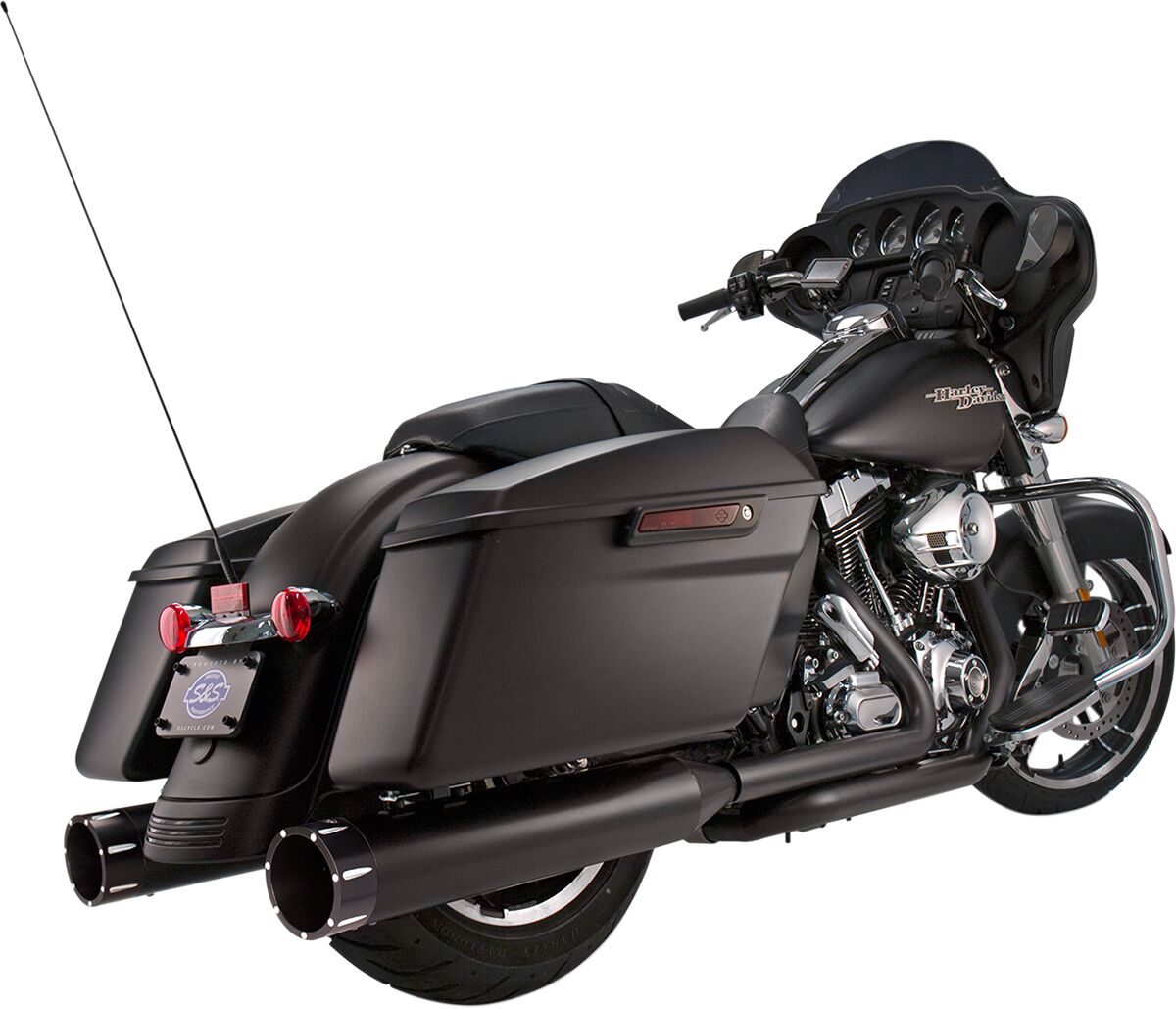 S&S CYCLE MUFFLER 4.5" SLIP-ON MK45 BLACK CONTRAST CUT TRACER END CAP-JET-HOT BLACK BODY FINISH 550-0625