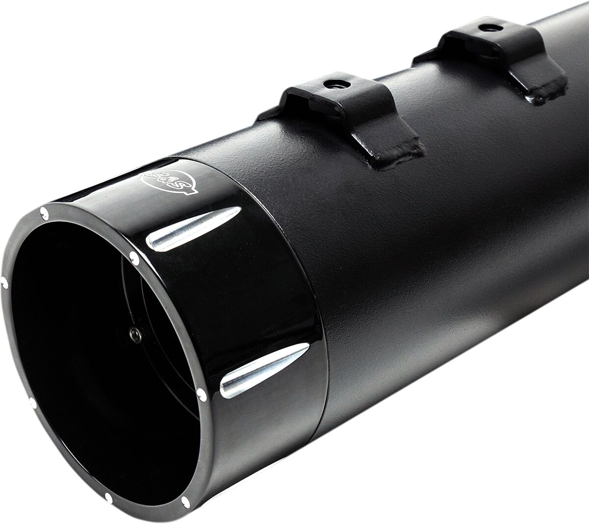 S&S CYCLE MUFFLER 4.5" SLIP-ON MK45 BLACK CONTRAST CUT TRACER END CAP-JET-HOT BLACK BODY FINISH 550-0625