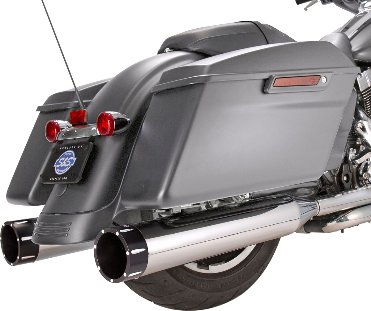 S&S CYCLE MUFFLER 4.5" SLIP-ON MK45 BLACK CONTRAST CUT TRACER END CAP-CHROME BODY FINISH 550-0668