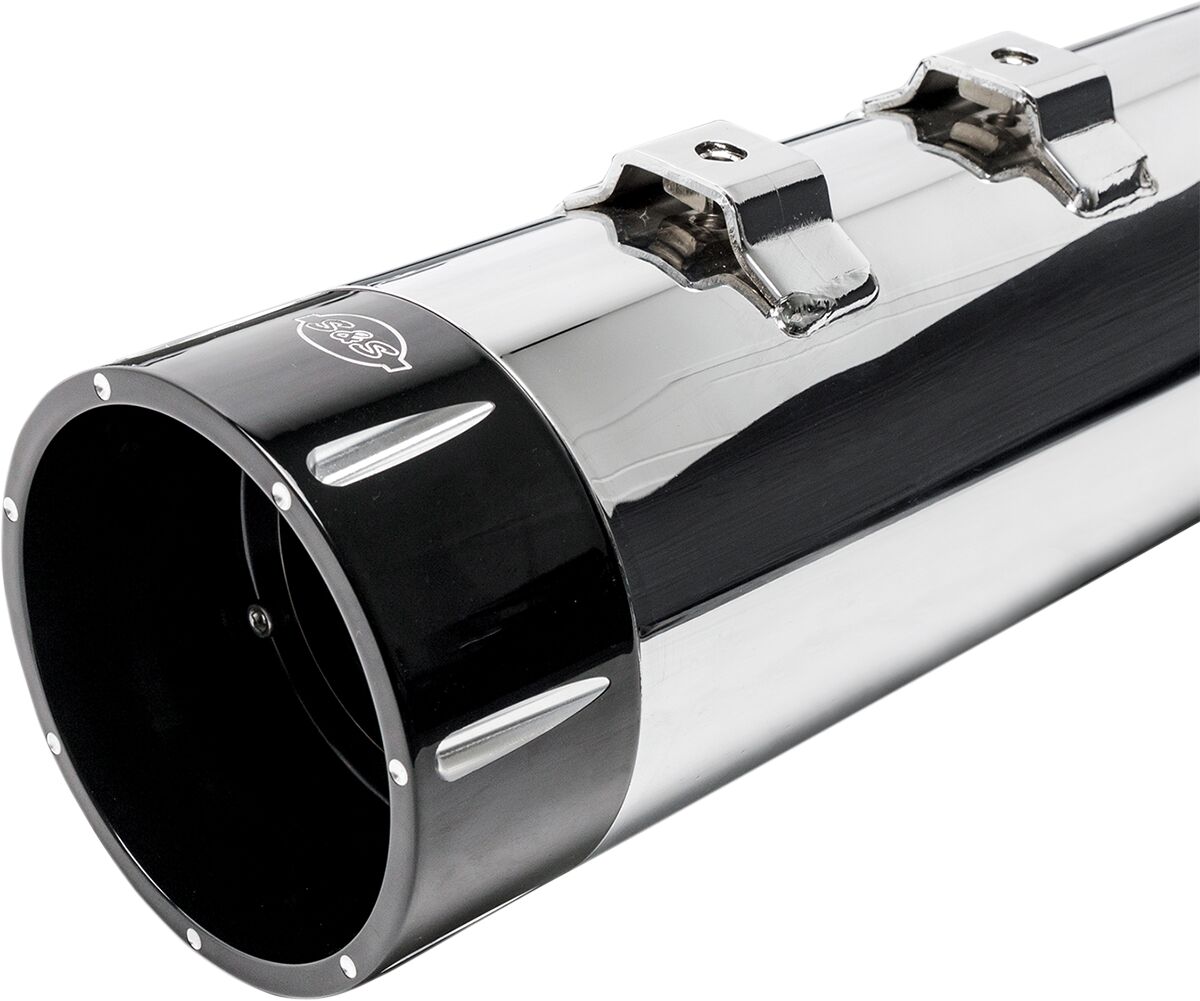 S&S CYCLE MUFFLER 4.5" SLIP-ON MK45 BLACK CONTRAST CUT TRACER END CAP-CHROME BODY FINISH 550-0668