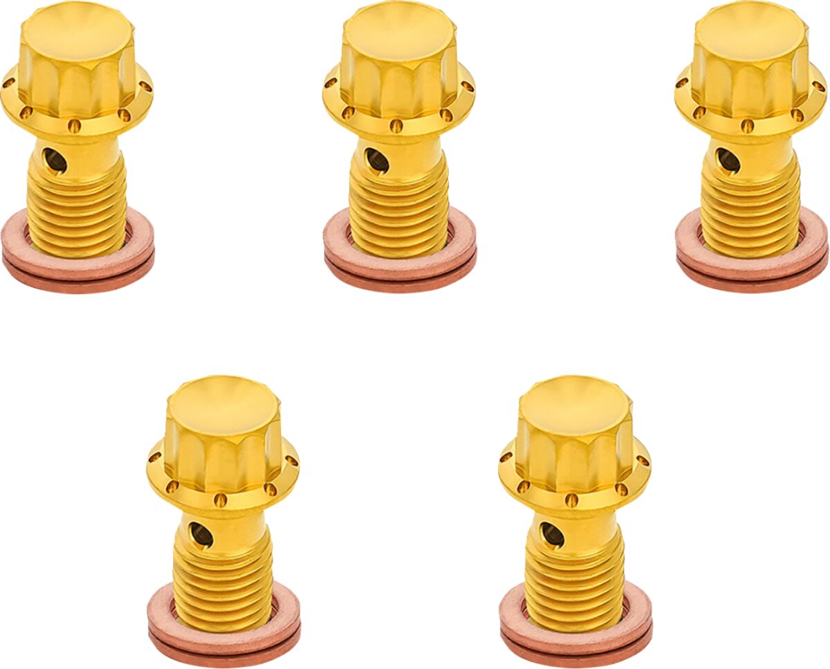 ARLEN NESS BOLT BANJO 5-PK M12x1.25 GOLD 12-PT DUAL F/R MC SOFTAIL 300-865