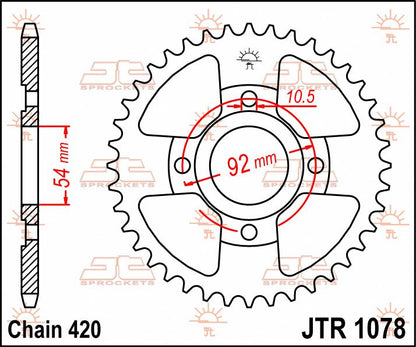 JT SPROCKETS JTR1078.47 REAR REPLACEMENT SPROCKET 47 TEETH 420 PITCH NATURAL STEEL JTR1078.47