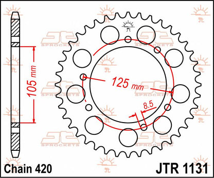 JT SPROCKETS JTR1131.50 REAR REPLACEMENT SPROCKET 50 TEETH 420 PITCH NATURAL STEEL JTR1131.50
