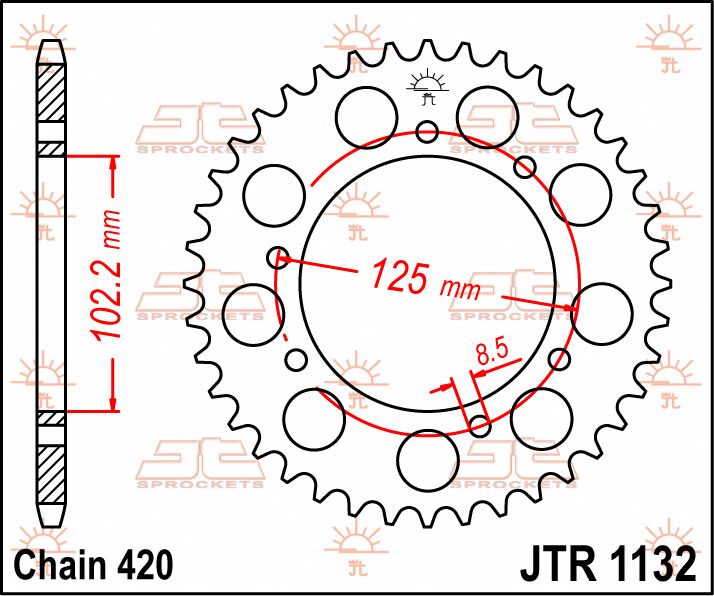 JT SPROCKETS JTR1132.53 REAR REPLACEMENT SPROCKET 53 TEETH 420 PITCH NATURAL STEEL JTR1132.53