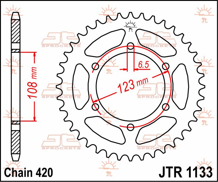 JT SPROCKETS JTR1133.53 REAR REPLACEMENT SPROCKET 53 TEETH 420 PITCH NATURAL STEEL JTR1133.53