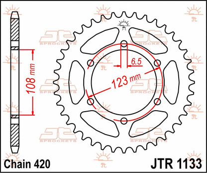 JT SPROCKETS JTR1133.53 REAR REPLACEMENT SPROCKET 53 TEETH 420 PITCH NATURAL STEEL JTR1133.53