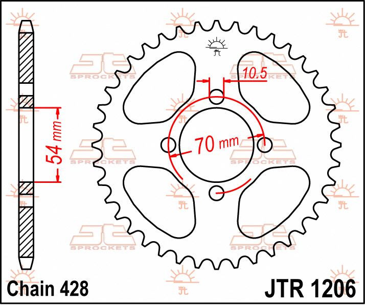 JT SPROCKETS JTR1206.42 REAR REPLACEMENT SPROCKET 42 TEETH 420 PITCH NATURAL STEEL JTR1206.42