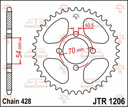JT SPROCKETS JTR1206.42 REAR REPLACEMENT SPROCKET 42 TEETH 420 PITCH NATURAL STEEL JTR1206.42