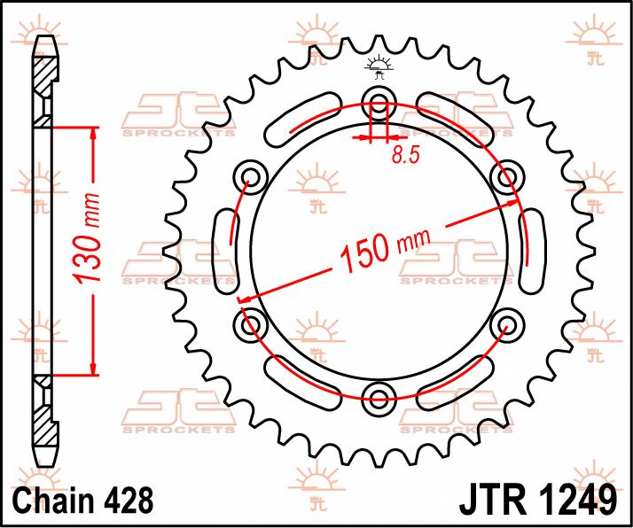 JT SPROCKETS JTR1249.51 REAR REPLACEMENT SPROCKET 51 TEETH 420 PITCH NATURAL STEEL JTR1249.51