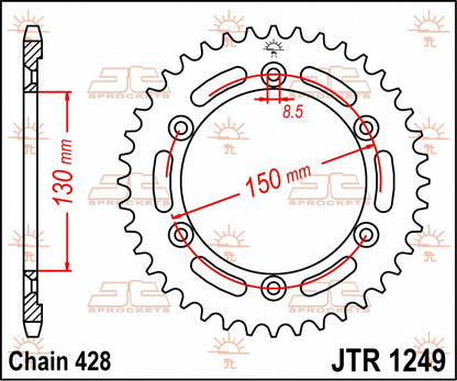 JT SPROCKETS JTR1249.51 REAR REPLACEMENT SPROCKET 51 TEETH 420 PITCH NATURAL STEEL JTR1249.51