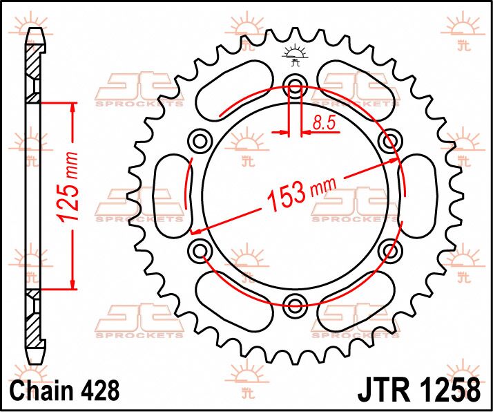 JT SPROCKETS JTR1258.54 REAR REPLACEMENT SPROCKET 54 TEETH 420 PITCH NATURAL STEEL JTR1258.54