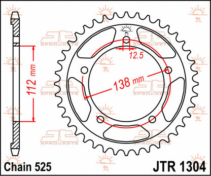 JT SPROCKETS JTR1304.44 REAR REPLACEMENT SPROCKET 44 TEETH 525 PITCH NATURAL STEEL JTR1304.44