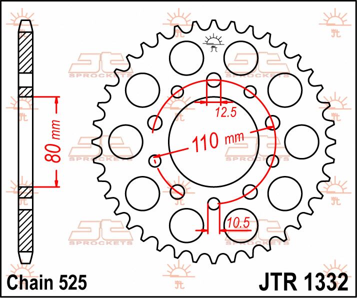 JT SPROCKETS JTR1332.46 REAR REPLACEMENT SPROCKET 46 TEETH 525 PITCH NATURAL STEEL JTR1332.46
