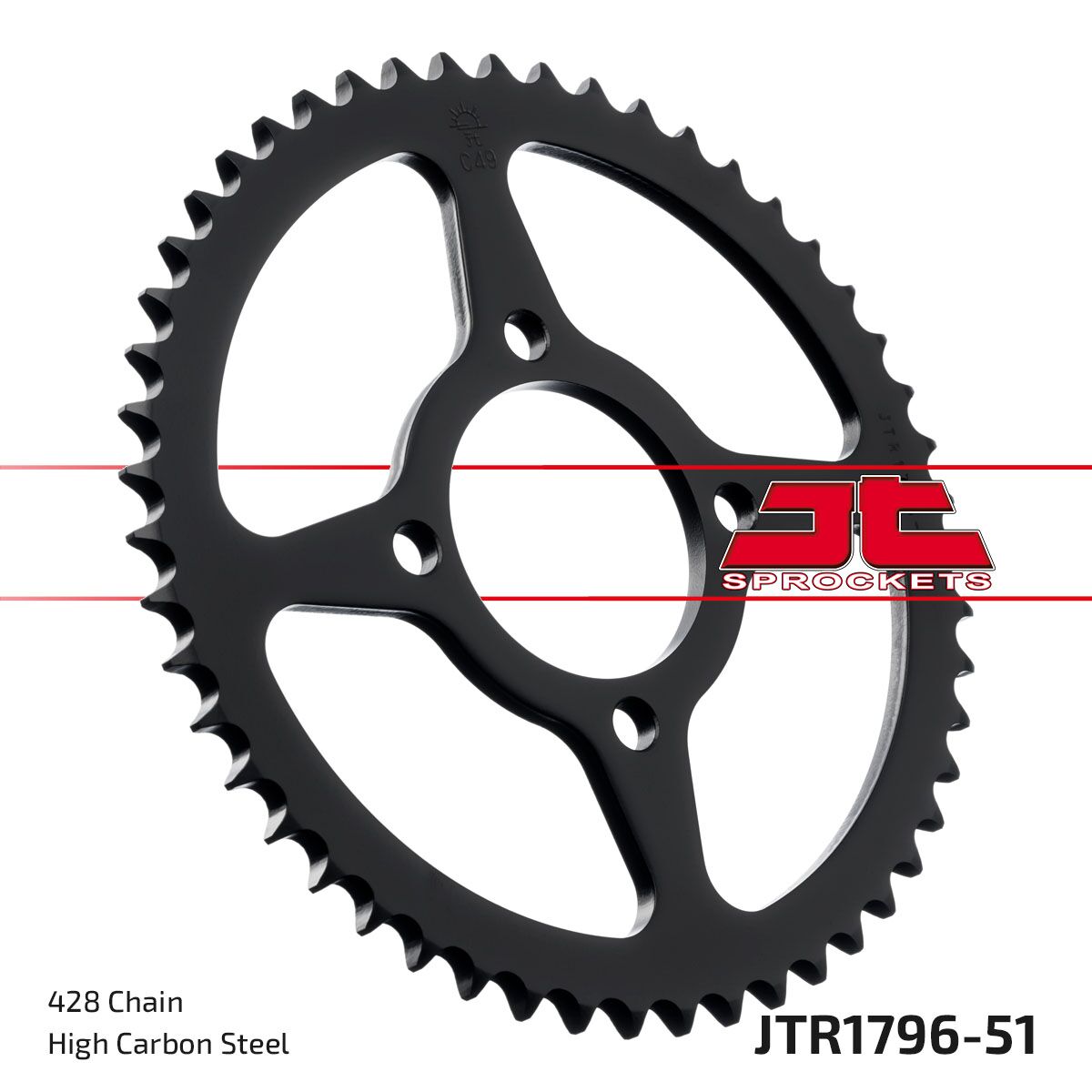 JT SPROCKETS JTR1796.51 REAR REPLACEMENT SPROCKET 51 TEETH 428 PITCH NATURAL STEEL JTR1796.51