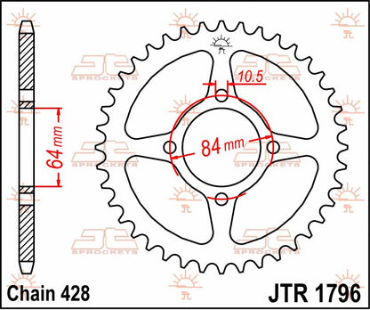 JT SPROCKETS JTR1796.51 REAR REPLACEMENT SPROCKET 51 TEETH 428 PITCH NATURAL STEEL JTR1796.51