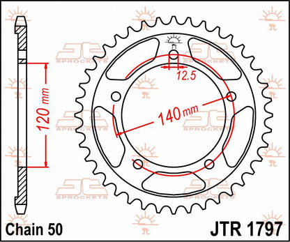 JT SPROCKETS JTR1797.41 REAR REPLACEMENT SPROCKET 41 TEETH 50 PITCH NATURAL STEEL JTR1797.41