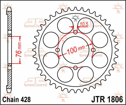 JT SPROCKETS JTR1806.56 REAR REPLACEMENT SPROCKET 56 TEETH 428 PITCH NATURAL STEEL JTR1806.56