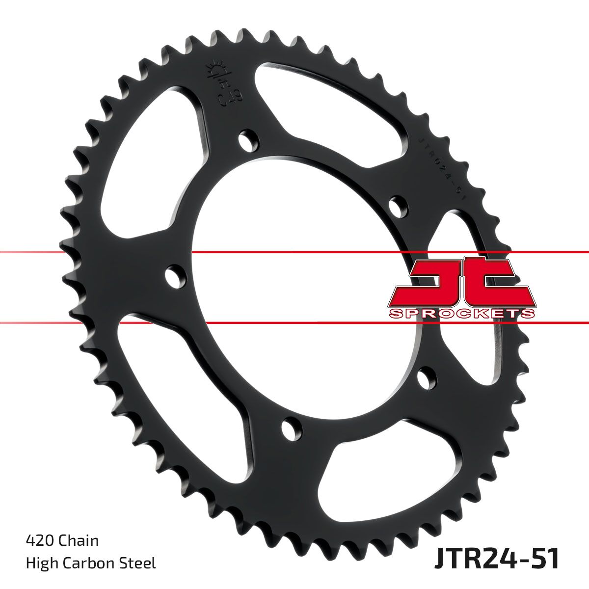 JT SPROCKETS JTR24.51 REAR REPLACEMENT SPROCKET 51 TEETH 420 PITCH NATURAL STEEL JTR24.51