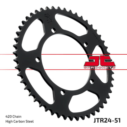 JT SPROCKETS JTR24.51 REAR REPLACEMENT SPROCKET 51 TEETH 420 PITCH NATURAL STEEL JTR24.51