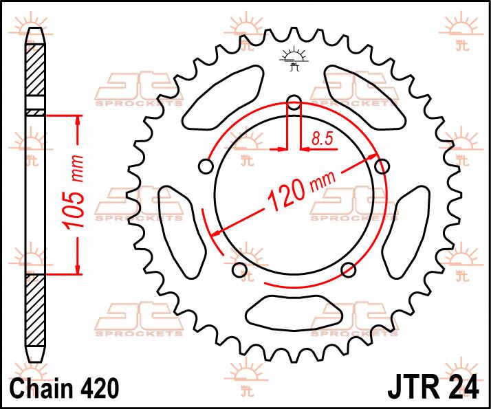 JT SPROCKETS JTR24.51 REAR REPLACEMENT SPROCKET 51 TEETH 420 PITCH NATURAL STEEL JTR24.51