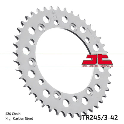 JT SPROCKETS JTR245/3.42 REAR REPLACEMENT SPROCKET 42 TEETH 520 PITCH NATURAL C49 HIGH CARBON STEEL JTR245/3.42