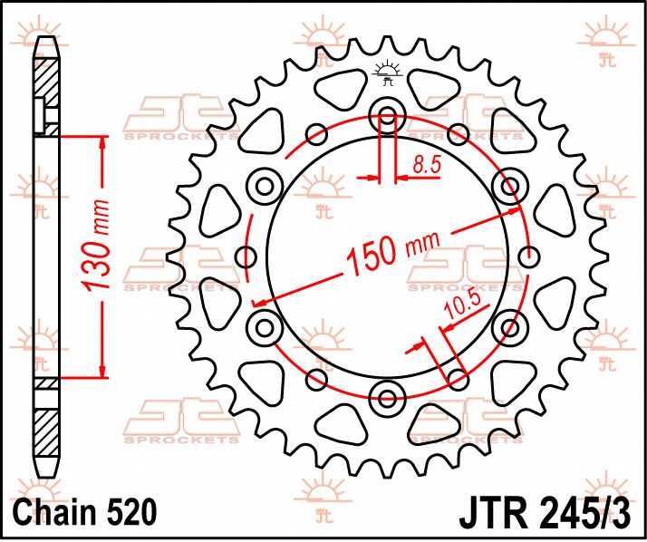 JT SPROCKETS JTR245/3.42 REAR REPLACEMENT SPROCKET 42 TEETH 520 PITCH NATURAL C49 HIGH CARBON STEEL JTR245/3.42