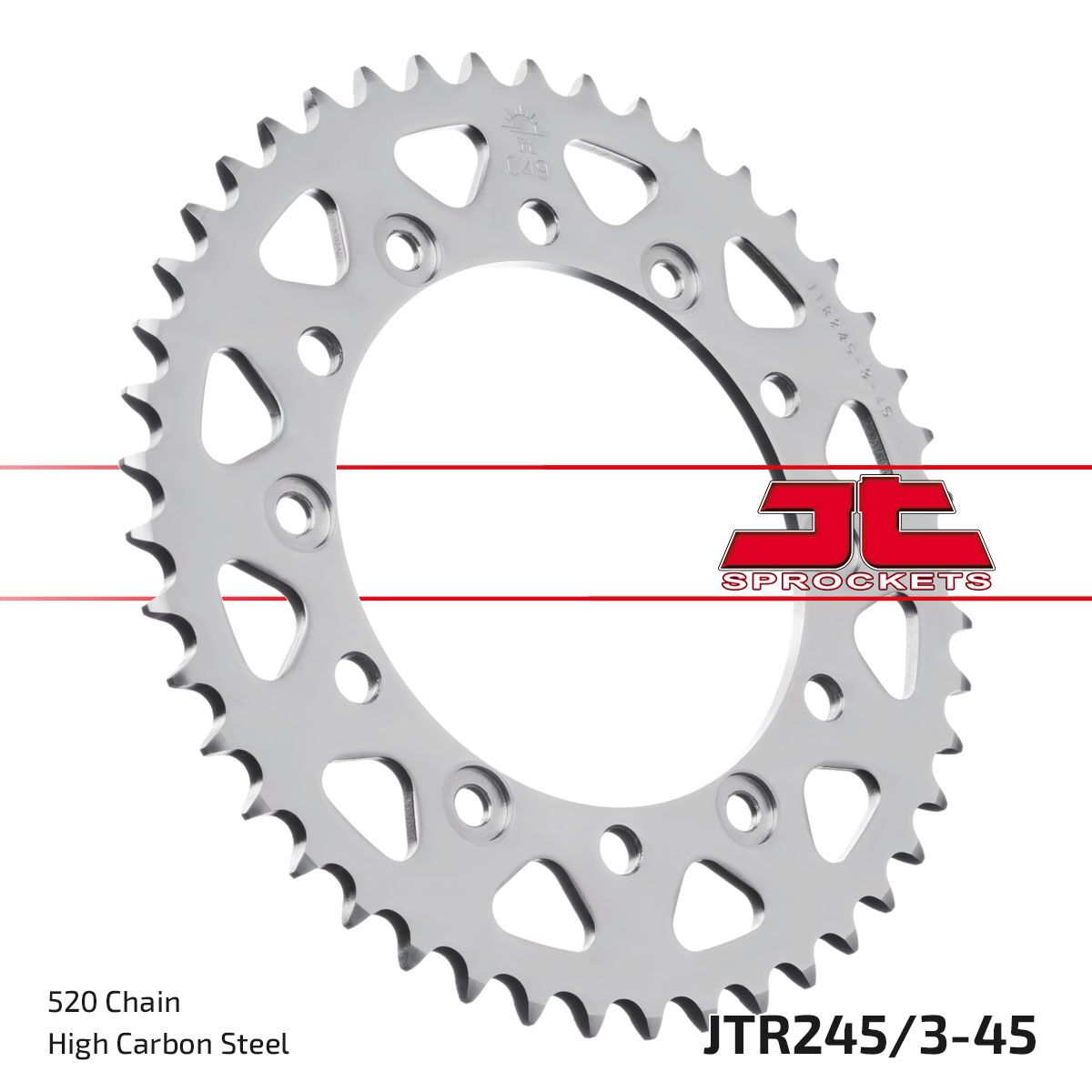 JT SPROCKETS JTR245/3.45 REAR REPLACEMENT SPROCKET 45 TEETH 520 PITCH NATURAL C49 HIGH CARBON STEEL JTR245/3.45