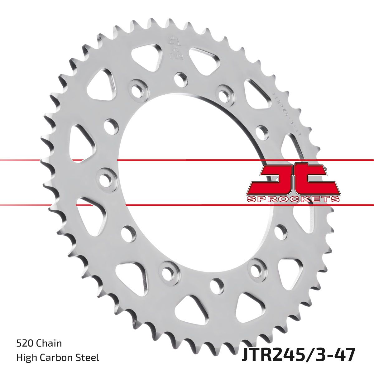 JT SPROCKETS JTR245/3.47 REAR REPLACEMENT SPROCKET 47 TEETH 520 PITCH NATURAL C49 HIGH CARBON STEEL JTR245/3.47
