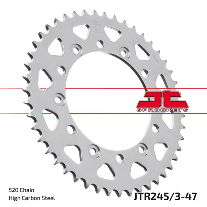 JT SPROCKETS JTR245/3.47 REAR REPLACEMENT SPROCKET 47 TEETH 520 PITCH NATURAL C49 HIGH CARBON STEEL JTR245/3.47