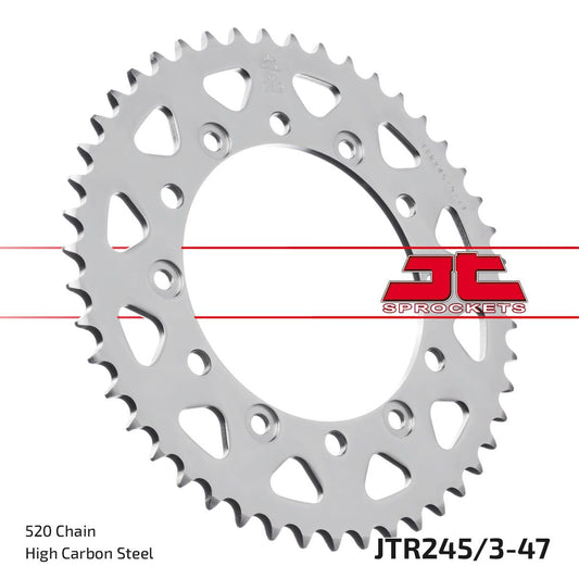 JT SPROCKETS JTR245/3.47 REAR REPLACEMENT SPROCKET 47 TEETH 520 PITCH NATURAL C49 HIGH CARBON STEEL JTR245/3.47
