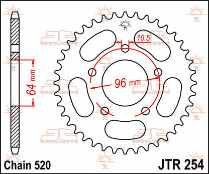 JT SPROCKETS JTR254.37 REAR REPLACEMENT SPROCKET 37 TEETH 520 PITCH NATURAL STEEL JTR254.37