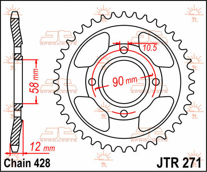 JT SPROCKETS JTR271.50 REAR REPLACEMENT SPROCKET 50 TEETH 428 PITCH NATURAL STEEL JTR271.50