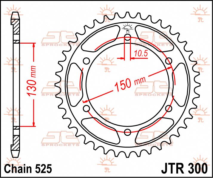 JT SPROCKETS JTR300.42 REAR REPLACEMENT SPROCKET 42 TEETH 525 PITCH NATURAL STEEL JTR300.42