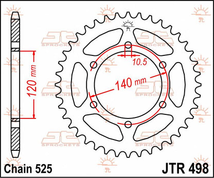 JT SPROCKETS JTR498.39 REAR REPLACEMENT SPROCKET 39 TEETH 525 PITCH NATURAL STEEL JTR498.39