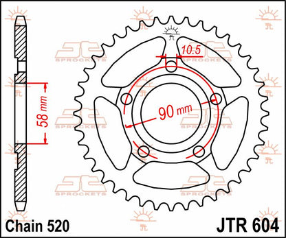 JT SPROCKETS JTR604.38 REAR REPLACEMENT SPROCKET 38 TEETH 520 PITCH NATURAL STEEL JTR604.38
