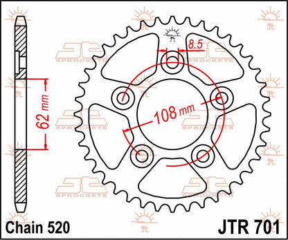 JT SPROCKETS JTR701.40 REAR REPLACEMENT SPROCKET 40 TEETH 520 PITCH NATURAL STEEL JTR701.40