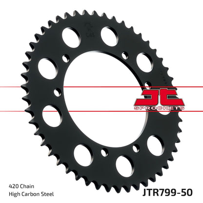 JT SPROCKETS JTR799.50 REAR REPLACEMENT SPROCKET 50 TEETH 420 PITCH NATURAL C49 HIGH CARBON STEEL JTR799.50