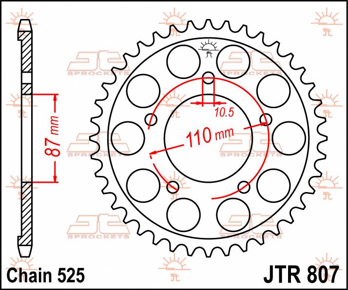 JT SPROCKETS JTR807.48 REAR REPLACEMENT SPROCKET 48 TEETH 525 PITCH NATURAL STEEL JTR807.48