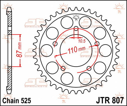 JT SPROCKETS JTR807.48 REAR REPLACEMENT SPROCKET 48 TEETH 525 PITCH NATURAL STEEL JTR807.48