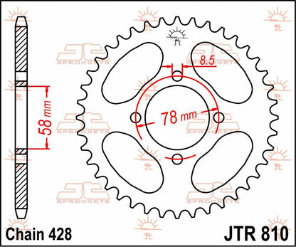 JT SPROCKETS JTR810.49 REAR REPLACEMENT SPROCKET 49 TEETH 428 PITCH NATURAL STEEL JTR810.49