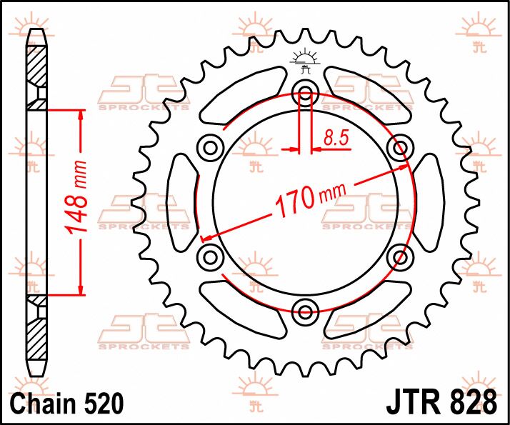 JT SPROCKETS JTR828.47 REAR REPLACEMENT SPROCKET 47 TEETH 520 PITCH NATURAL STEEL JTR828.47