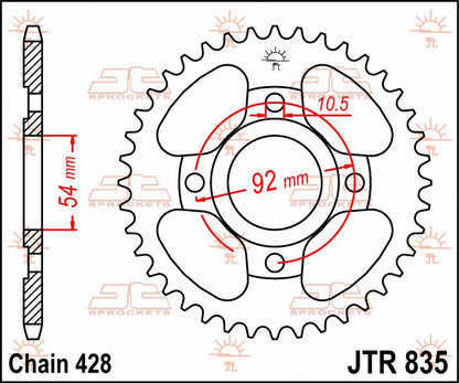 JT SPROCKETS JTR835.49 REAR REPLACEMENT SPROCKET 49 TEETH 428 PITCH NATURAL STEEL JTR835.49