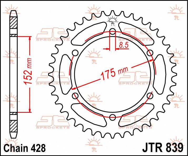 JT SPROCKETS JTR839.55 REAR REPLACEMENT SPROCKET 55 TEETH 428 PITCH NATURAL STEEL JTR839.55