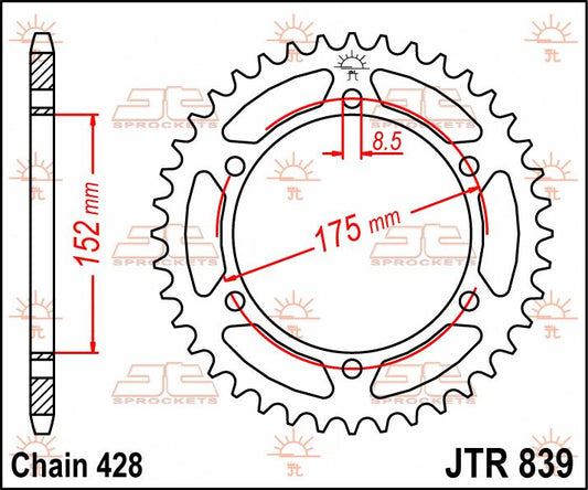 JT SPROCKETS JTR839.55 REAR REPLACEMENT SPROCKET 55 TEETH 428 PITCH NATURAL STEEL JTR839.55